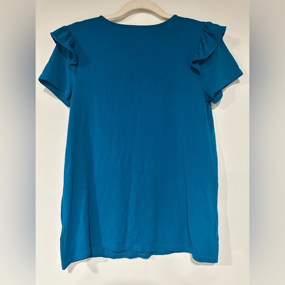 Lilly Pulitzer Samira Top Ruffle S/S V Neck Tidal Wave Blue Green Women's Size S - Picture 2 of 3